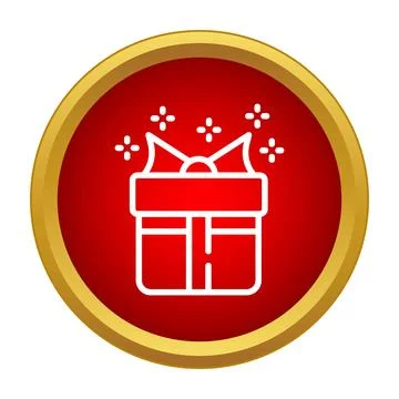 White gift box with bow and sparkles icon on red background Stockillustratie
