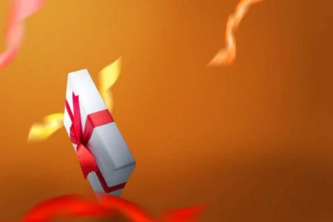 White gift box cap with a red ribbon with a colored background Stock Photos