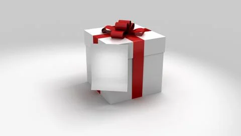 White gift box with a card. 3D image Illustrazione stock