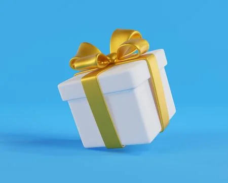 White gift box with a gold bow Stock Illustration