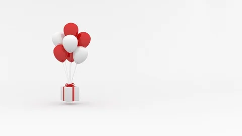 White gift box hanging on red and white balloons 库存影片 93691714