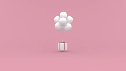 White gift box hanging on white balloons, Christmas or birthday concept 库存影片 93690670