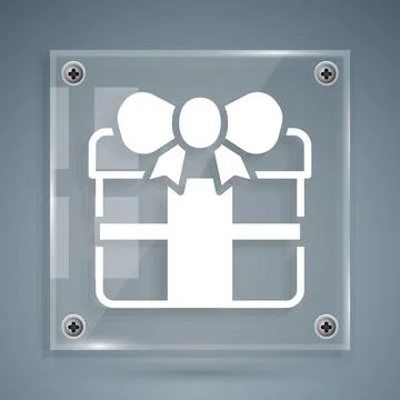 White Gift box icon isolated on grey background. Happy Birthday. Square glass 스톡 일러스트