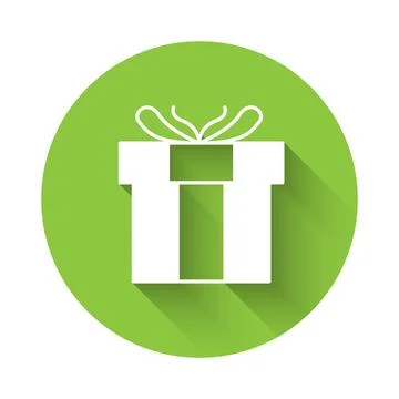 White Gift box icon isolated with long shadow background. Valentines day. Green Stock Illustration