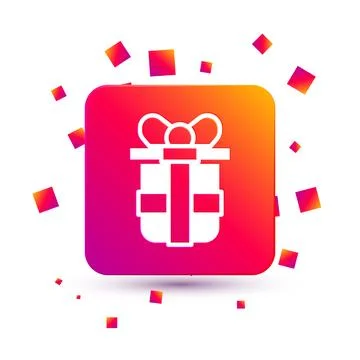 White Gift box icon isolated on white background. Happy Birthday. Square color Stock Illustration