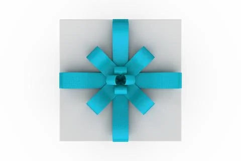 White gift box with light blue ribbon bow Stock Illustration