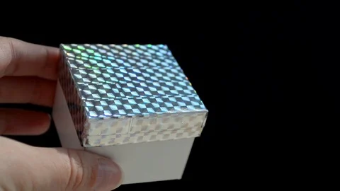 White gift box with rainbow scotch cover, DIY idea, the box is opened in hands Stock Footage 106301418