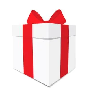 White gift box with red bow, vector illustration isolated on white background Stock Illustration