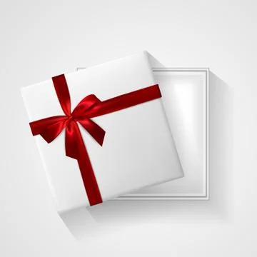 White Gift box with red bow and ribbon top view. Element for decoration gifts Stock Illustration