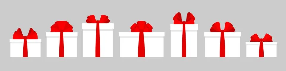 White gift box red bow ribbon birthday present set Stock Illustration