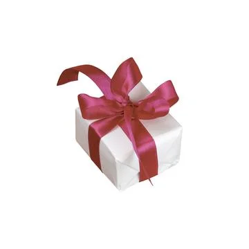 White gift box with red bow .Isolated on a white background. Stock Photos