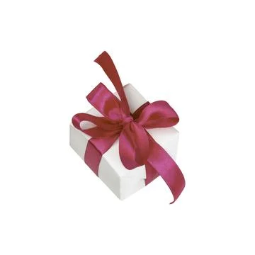 White gift box with red bow .Isolated on a white background. Stock Photos