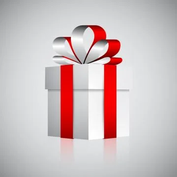 White gift box with red ribbon, valentine or Christmas present. Stock Illustration