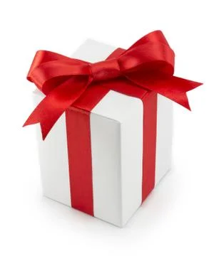 White Gift Box with Red Ribbon Bow Stock Photos