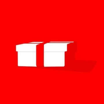 White gift box side view minimalism in red background vector illustration Stock Illustration