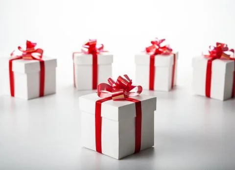 White gift boxes on gray Foto stock