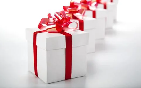 White gift boxes on gray Stock Photos