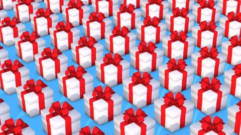 White gift boxes with a red bow bounce on a blue floor. Stock Footage 310994967