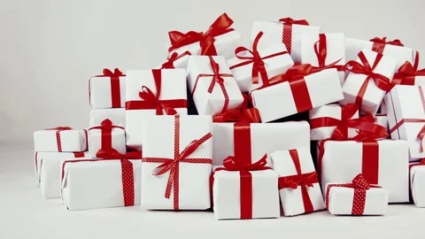 White gift boxes with red ribbon  Stock Footage 81946143