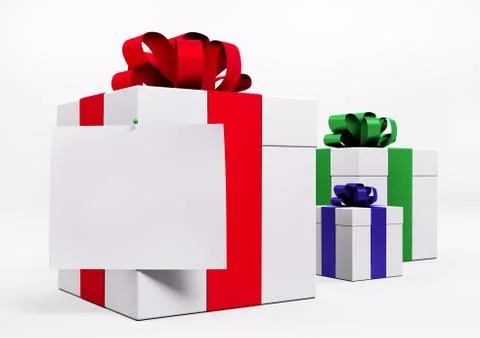 White gift boxes with red ribbon 3d Stock Illustration