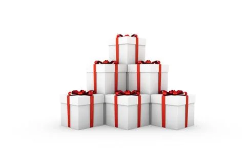 White gift boxes with red ribbon bow Stock Illustration