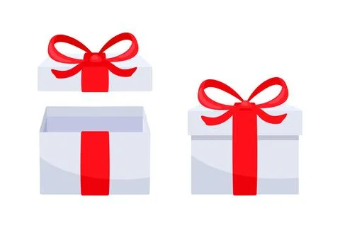 White gift boxes with red ribbons are waiting to be opened Stock-Illustration