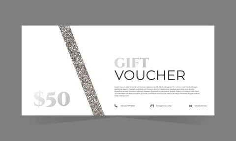White gift voucher template with silver element and text. Elegant classic p.. Stock Illustration