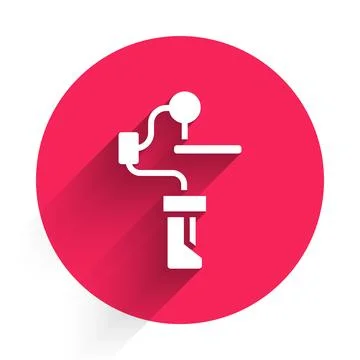 White Gimbal stabilizer for camera icon isolated with long shadow. Red circle Stock Illustration
