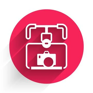 White Gimbal stabilizer with DSLR camera icon isolated with long shadow. Red Stock Illustration