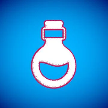 White Glass bottle with magic elixir icon isolated on blue background. Computer Stock Illustration