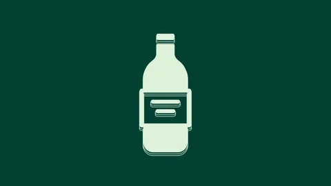 White Glass bottle of vodka icon isolated on green background. 4K Video motion Stock Footage 235986642