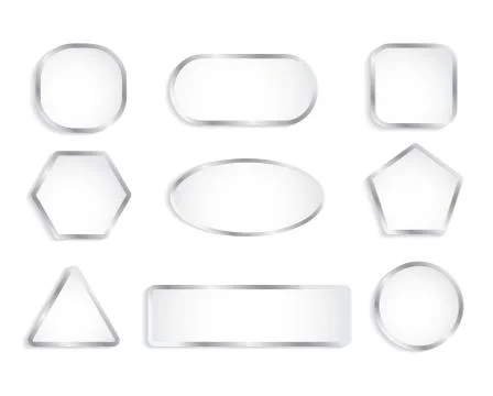 White glass buttons with chrome frame. Vector illustration Stock Illustration
