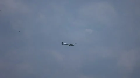 A white glider soars gracefully through a clear blue sky, captured mid-flight Stock Footage 310516829