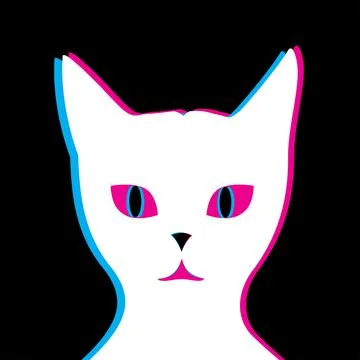 White glitch cat on black background Stock Illustration