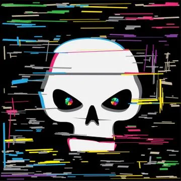 White glitch hacker skull Stock Illustration