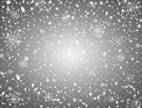 White glitter snowflakes falling down on transparent background. Realistic sn Stock Illustration
