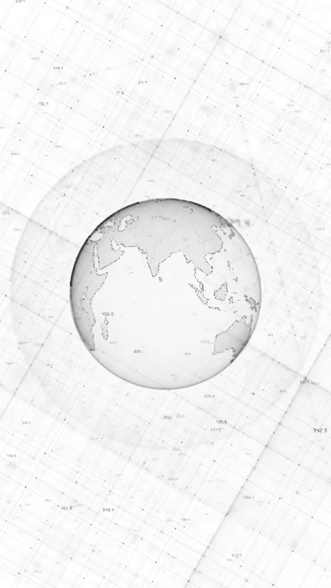 White global network sphere pale earth map, thin connection lines, floating numb Stock Footage 340527808