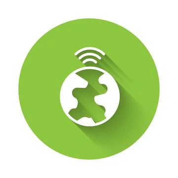 White Global technology or social network icon isolated with long shadow back Stock Illustration