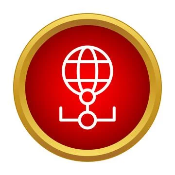 White globe and network symbol on a red round button 스톡 일러스트