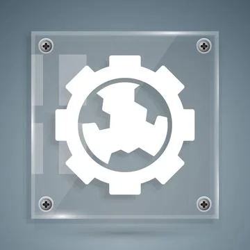White Globe of the Earth and gear or cog icon isolated on grey background. .. Stock Illustration