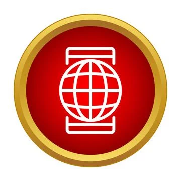 White globe icon symbolizing a global online network on a red button Stock Illustration