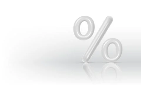 White glossy percent sign with reflection. Discount percentage. Loans Illustrazione stock