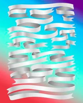 White glossy ribbons set. Vector cartoon illustration Stock Illustration