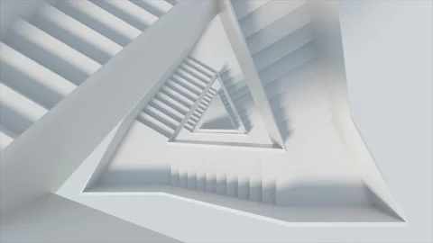 White glossy triangular staircase. Monochrome abstract animation Stock Footage 147378433