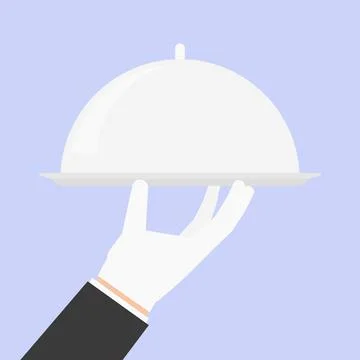 White Gloved Hand in Formal Suit Holding Serving Cloche Stock Illustration