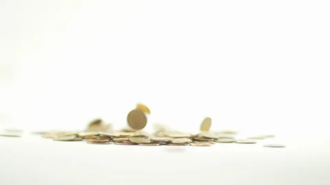 White-gloved hands scooping up a pile of gold coins. They sort out and scatter Stock Footage 122655885