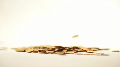 White-gloved hands scooping up a pile of gold coins. They sort out and scatter Stock Footage 122656523