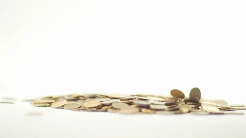 White-gloved hands scooping up a pile of gold coins. They sort out and scatter Stock Footage 122656766