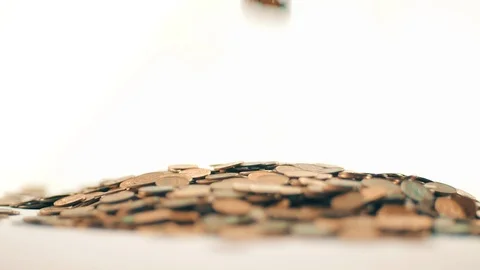 White-gloved hands scooping up a pile of gold coins. They sort out and scatter Stock Footage 122658047