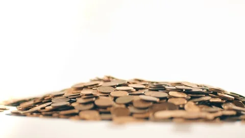 White-gloved hands scooping up a pile of gold coins. They sort out and scatter Stock Footage 122658556